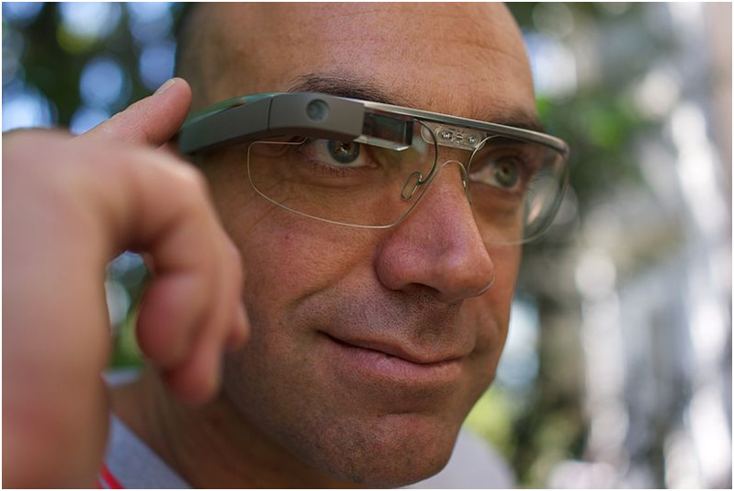 a man wearing google glass